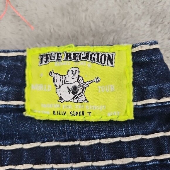 True Religion Jeans Womens 26 Billy Super T RARE Neon Rope Stitching Dark Blue - Picture 15 of 15